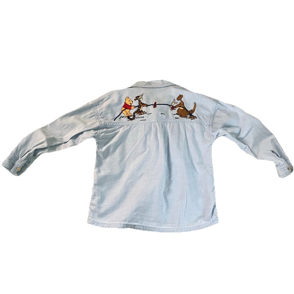 Vintage‎ Winnie the Pooh Button Up Shirt Blue Cotton Embroidered Infant Baby